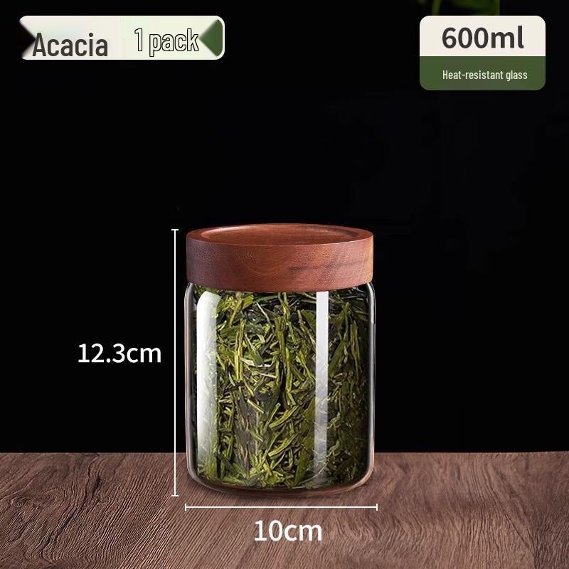 ZISIZ 2400ml Glass Storage Jar with Acacia Wood Lid