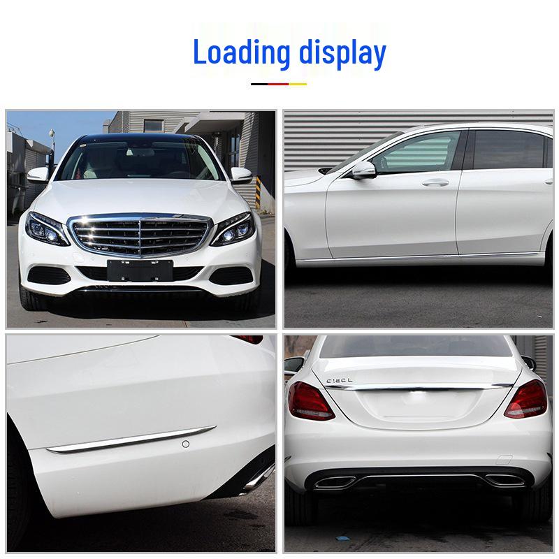 Mercedes-Benz C-Class Decorative Silver Strips: C180 Bumper, C200 Door, C260 Silver, C300 Style.