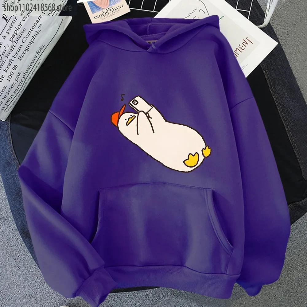 Duck I'm Sick of Everything Hoodies Cartoon Print Sweatshirts Anime Clothes Long Sleeve Pullovers Women Coats Men