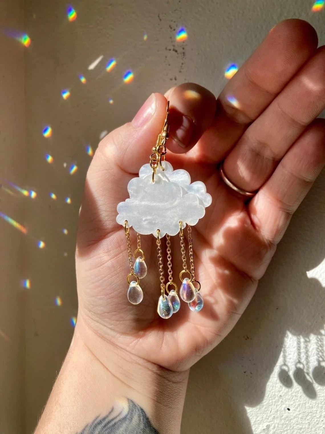 

Creative Light Luxury Clouds Glass Raindrops Tassel Drop Earrings Women Fashion Personality Rainy Earrings Jewelry Accessories