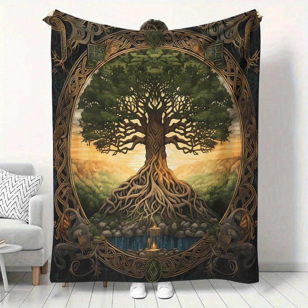 Celtic Tree Of Life Flannel Blanket  Intricate Knot  Polyester AllSeason Throw for Sofa Bed Car Decor Gift 75x100cm (30x40inch)