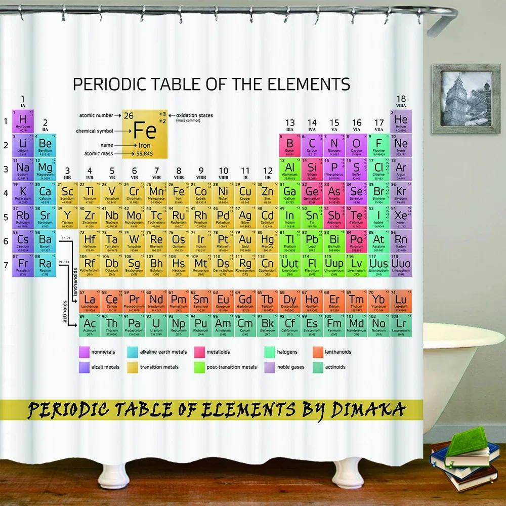 Periodic Table of Elements Bathroom Curtains Waterproof 3D Print Shower Curtain White Fabric Curtain For The Bath