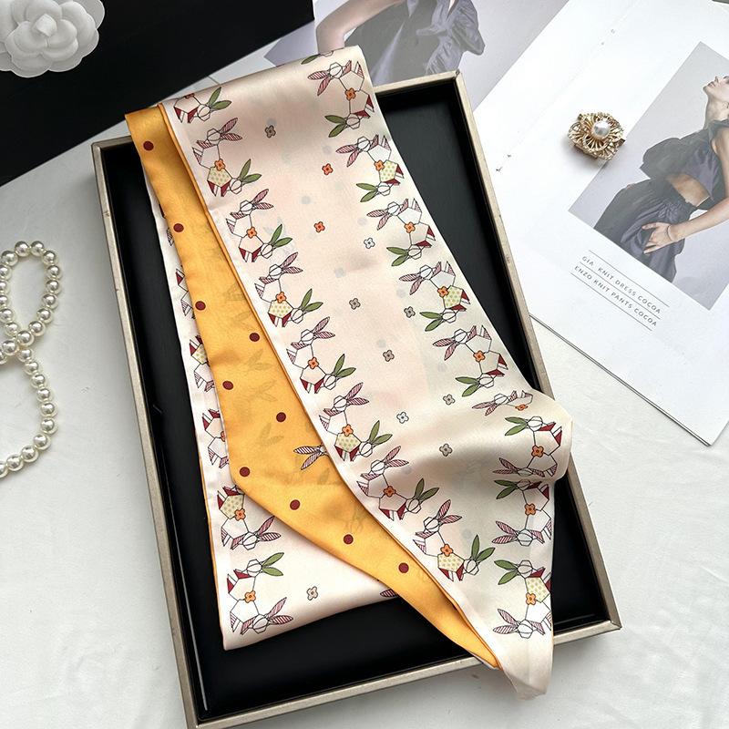 Double-sided Long Strip Small Silk Scarf Women's Professional Wear Spring and Summer New Decorative Small Scarf Tied Hair Band Streamer