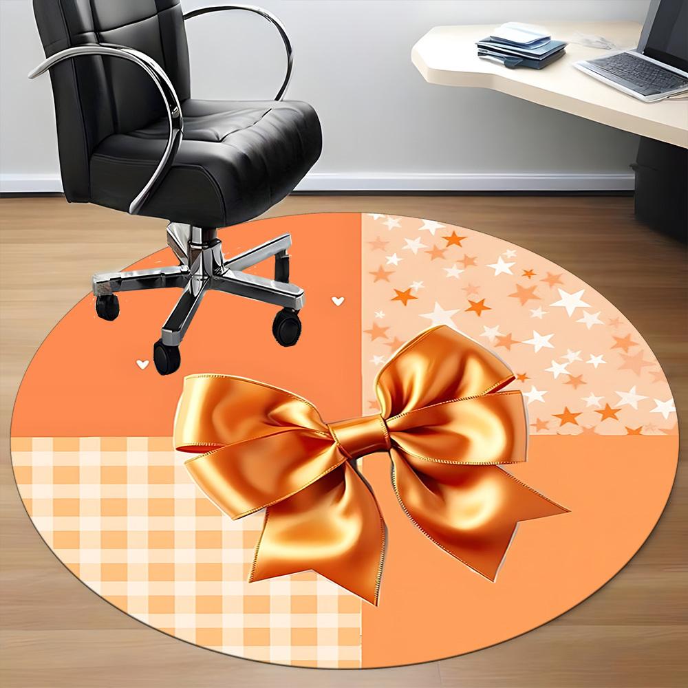 1pc Orange Bowtie Office Round Rug, Carpet for Office, Gaming, Lightweight Round Floor Mat yy260205059