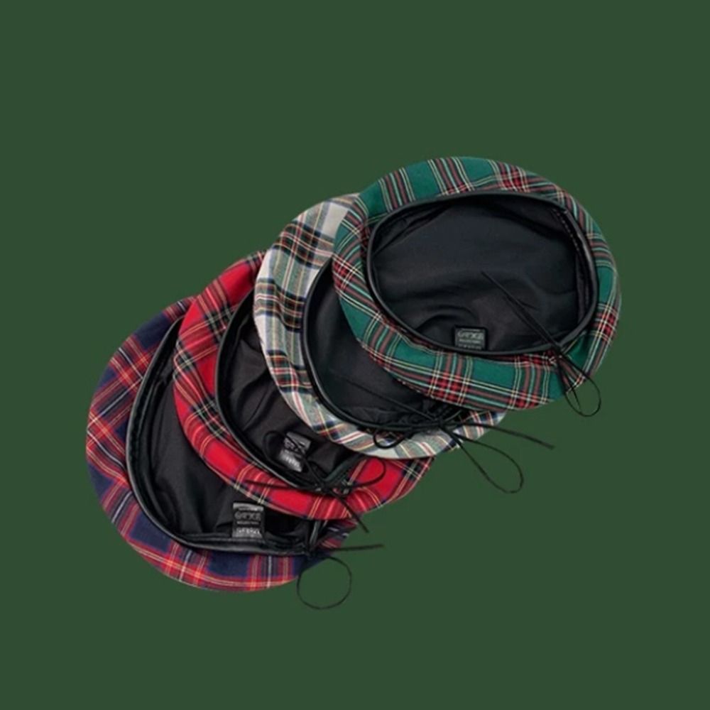 Japanese Plaid Berets Hat JK Retro Painter Hat Vintage Y2k Berets Hat Girls