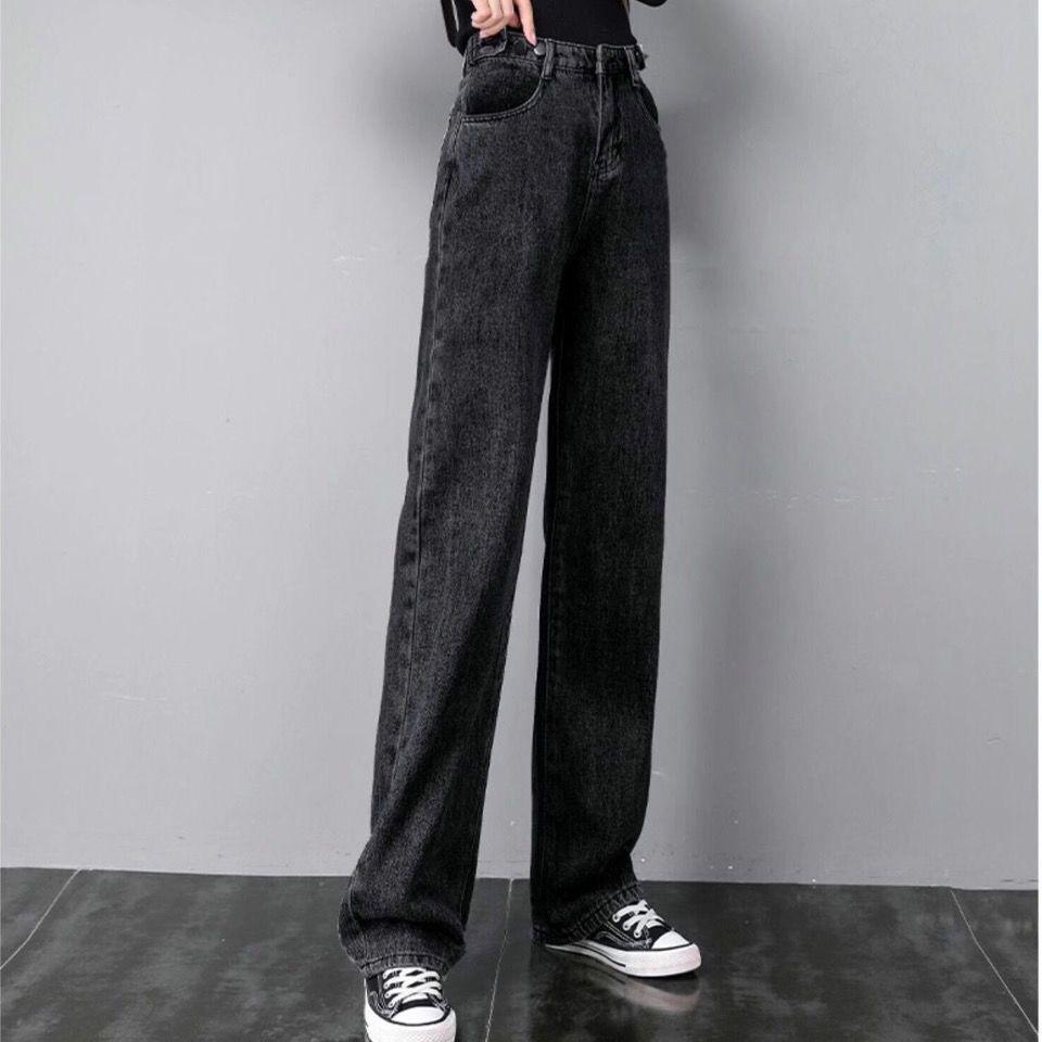 Women's High Waist Fleece-Lined Wide-Leg Jeans, Plus Size, Winter 2025, Slimming Straight-Leg, Floor-Length.