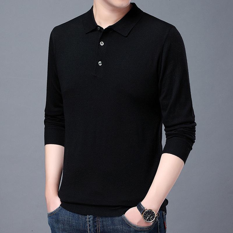 New Men's Business Casual Men's Wool Sweater Solid Color Bottoming Shirt Long-sleeved Sweater Knitted Polo Shirt Men's