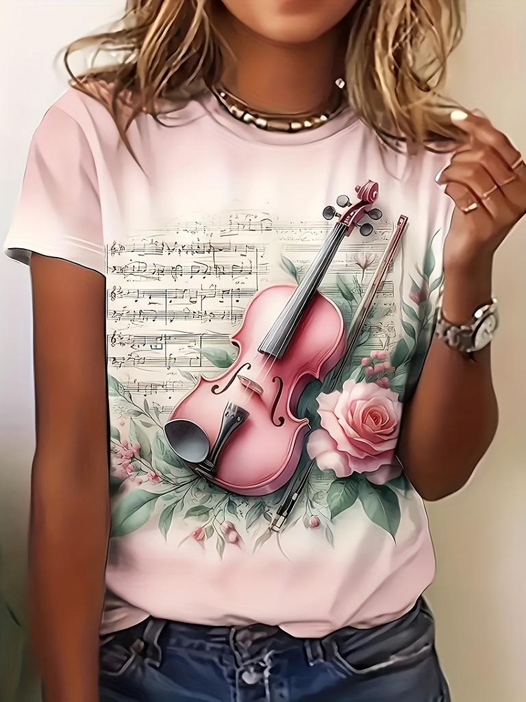Women's T-shirt Summer Casual Round Neck Short Sleeve 3D Print Floral Pattern Top Loose Casual Wear Ladies T-shirt