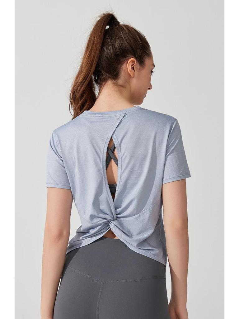 Women's Cross-Border Yoga T-Shirt - Lightweight, Breathable, Short Sleeve, Hollow Back, Perfect for Dance, Fitness, Running.