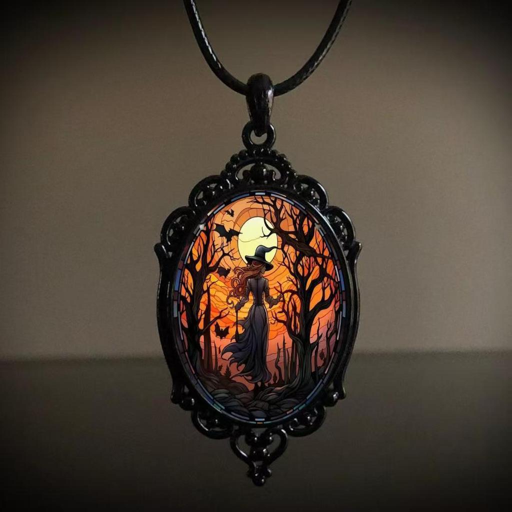 Vintage Oval Glass Alloy Pendant Necklace Jewelry