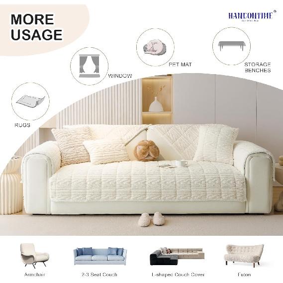 HANDONTIME Couch Cover for Dogs Washable, Fuzzy Sofa Cover for Pets Geometric Jacquard Non-Slip Couch Protector for Dogs Pet-Friendly Sectional