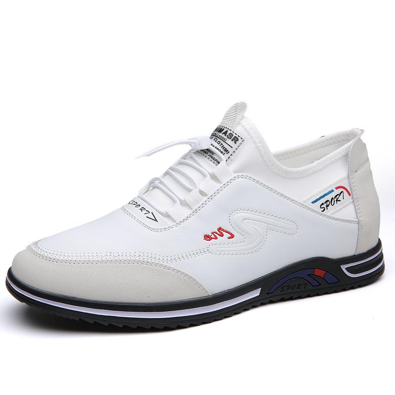 88 Men'S Shoes Inner Height Increase Casual Shoes Sports Leather Shoes Spring Low-Top Leather Surface Foot Cover Thick Sole Outdoor Running Shoes
