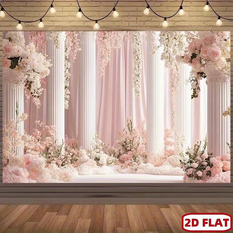 2D Blush Pink Floral Studio Backdrop Wedding Photoshoot Background