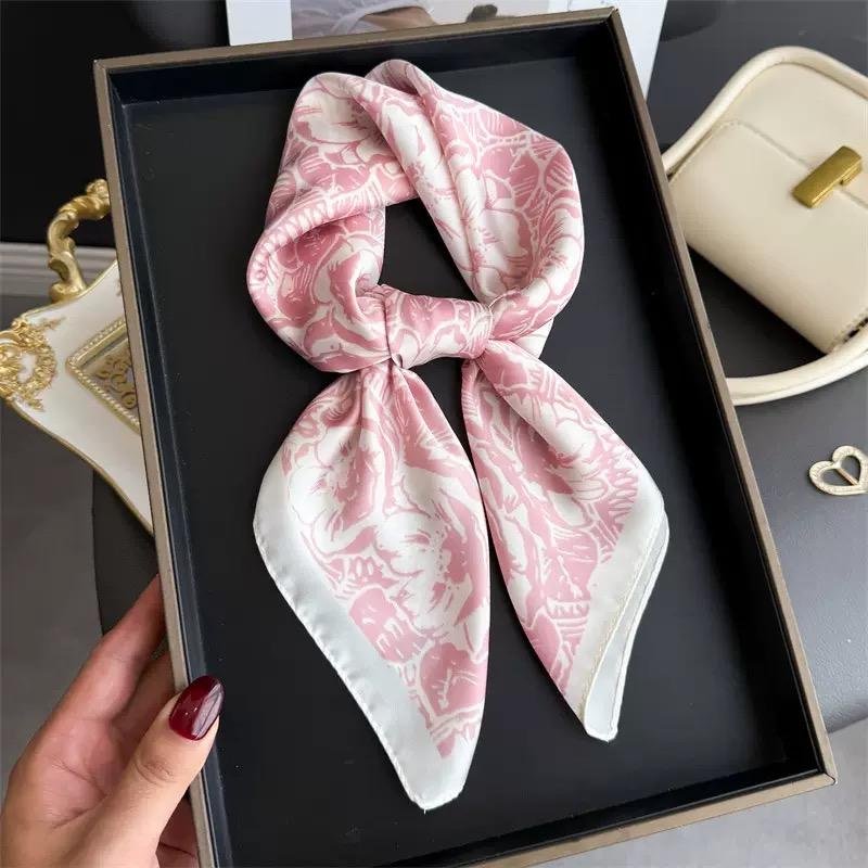 New 70*70cm Floral Print Silk Square Scarfs for Women Decorate Neckerchief Fashion Foulard Hijab Female Neck Ties Headscarf