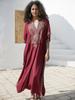 EDOLYNSA Wine Red Women Embroidered Kaftan Robe Long Dress Outfit Soft Boho Vacation Relaxed Beach Wear Lounge Wear Moo Moo Dress Q1654