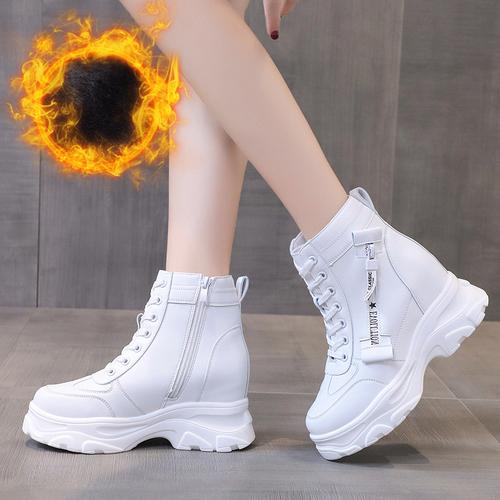 Fashion New Winter Ankle Boots for Women Motorcycle Boots Chunky Heels Casual Round Toe Leather Sneakers High Platform Boots Shoe Female