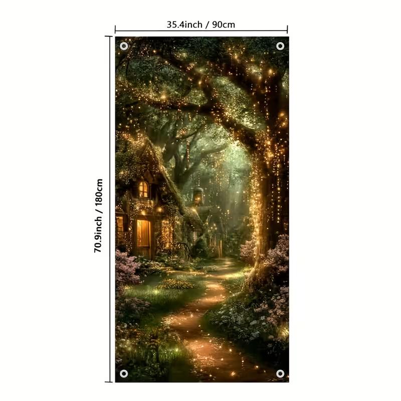 

2D Enchanted Fairy Cottage in Magical Forest Themed Door Banner 47.2x31.5inch/120*80cm