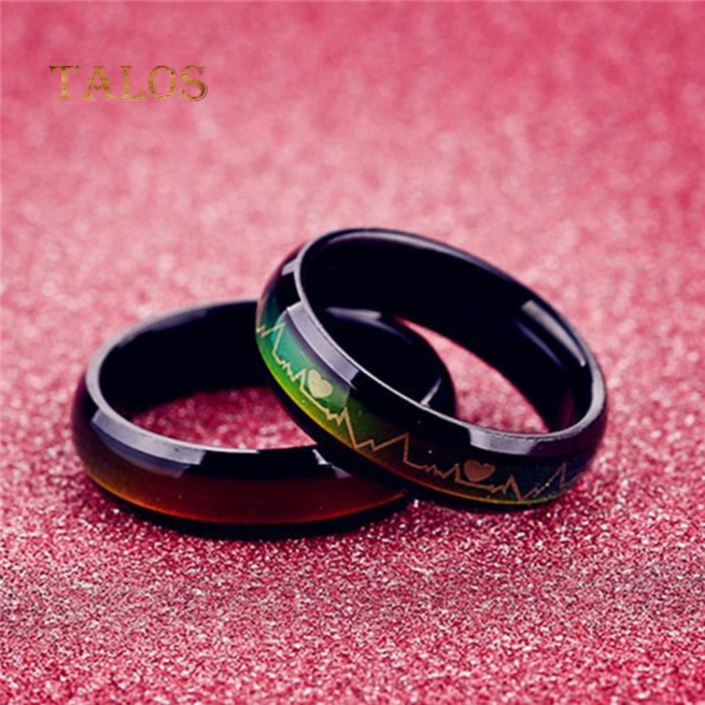 Unisex Female Male Heart Heartbeats Color Changeable by Mood Band Lovers Couple Ring