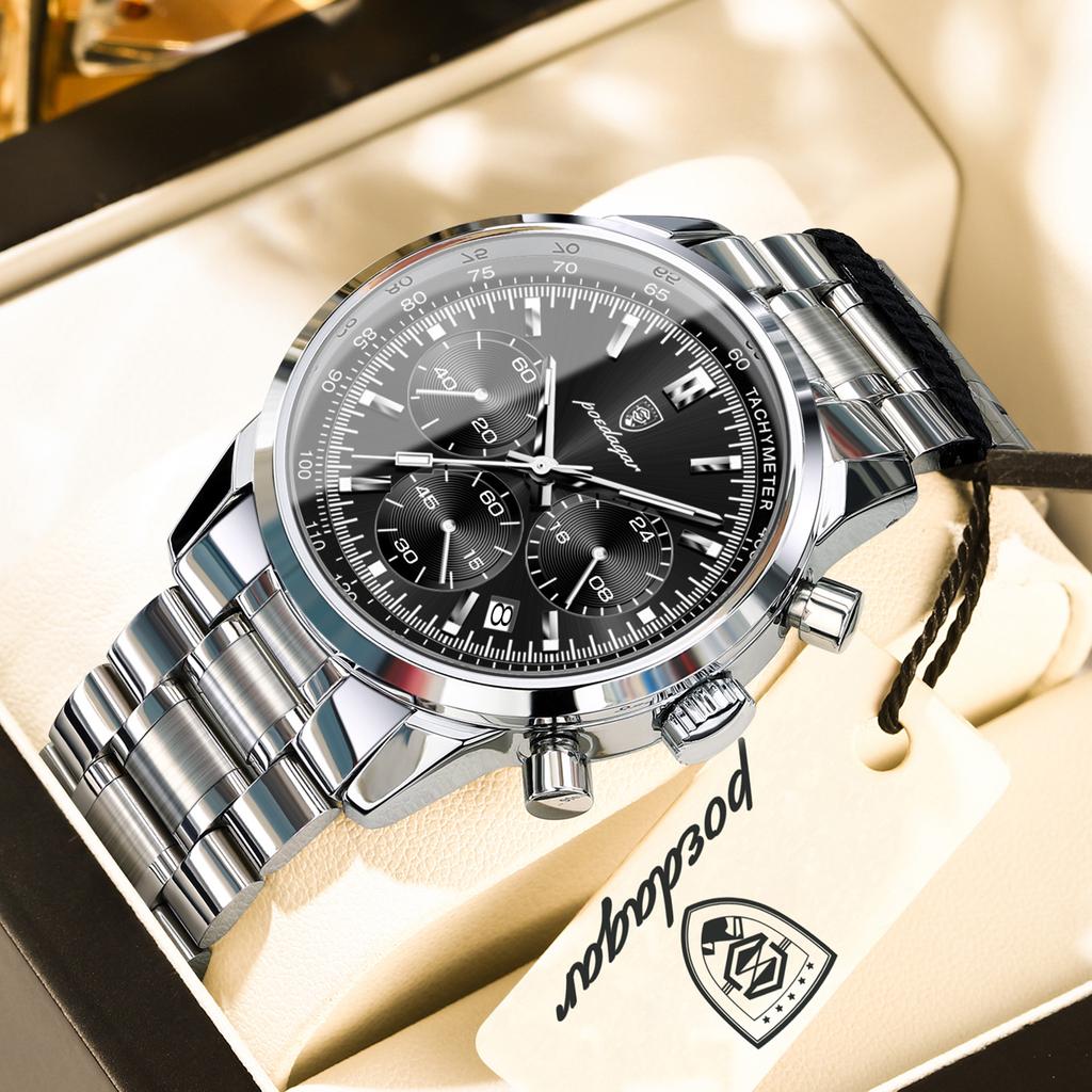 POEDAGAR Luxury Fashion Men's Wristwatch Luminous Waterproof Chronograph Men Clock Leather Military Quartz Watches For Man Reloj