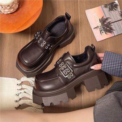 7cm Hohe Damen Leder Slipper Modedesigner Gürtelschnalle Damen Mary Jane Schuh Retro Britischer Stil Dicke Sohle Hoher Absatz Pumps