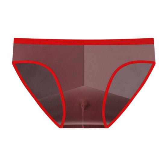Men Briefs Mid-rise Perspective Thin Underwear with Separate Pouches Solid Color Soft Texture Breathable Elastic Panties