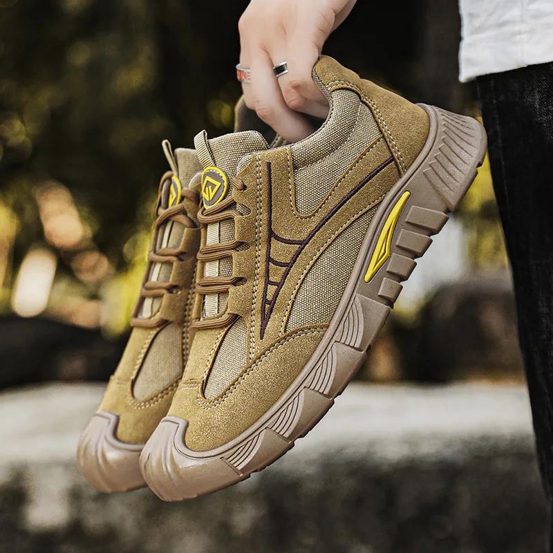 Men's Anti-slip Labor Shoes Autumn Outdoor Comfortable Wear-resistant Work Shoes Mens Fashionable Low-top Casual Flat Shoes 2024