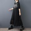Short Sleeve Plus Size Black Mesh Vintage Embroidery Floral New In Dresses for Women Casual Loose Long Summer Dress