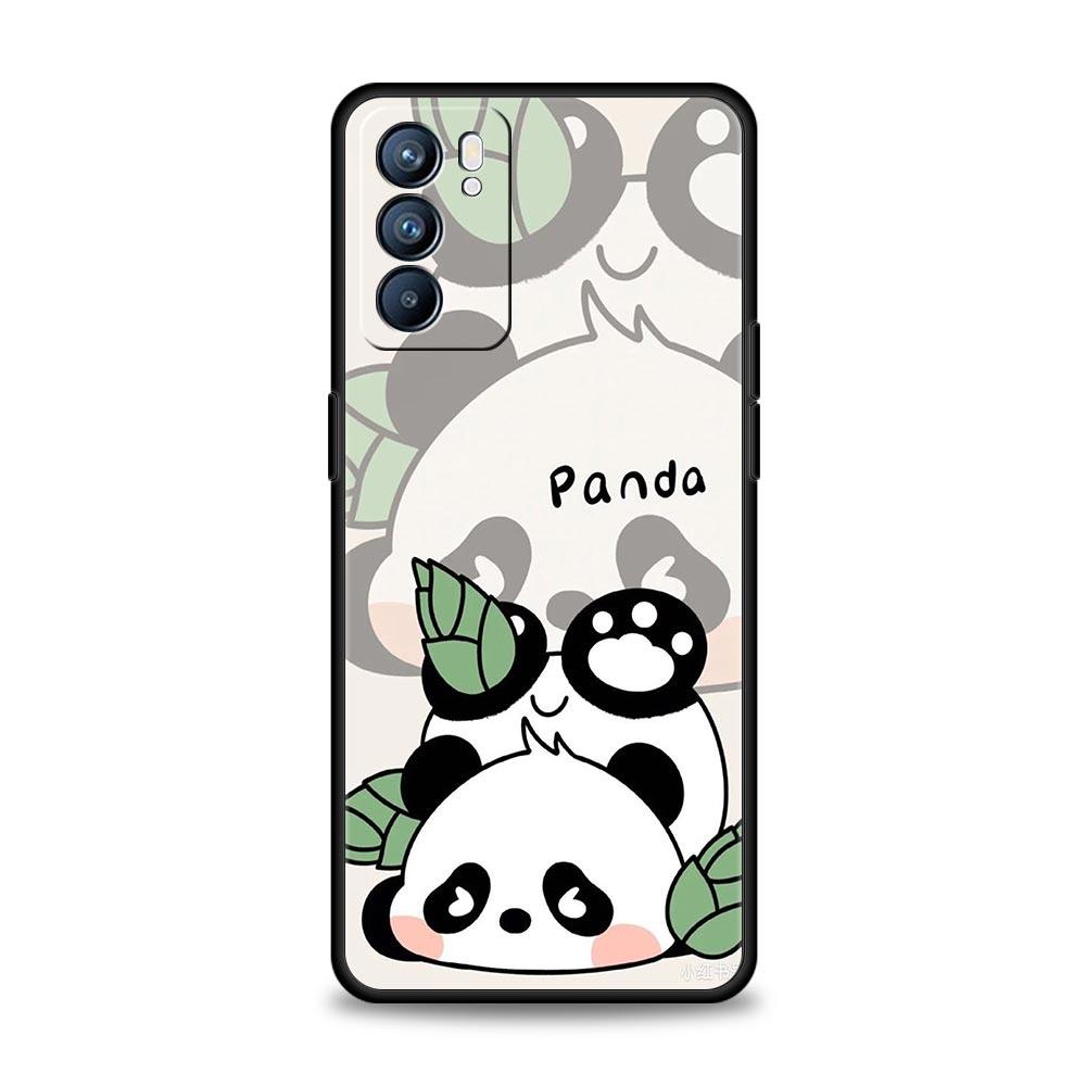 Cute Panda Climbing Bamboo Phone Case For Oppo Reno8 Reno7 Reno6 Pro A54 5G Find X6 X5 A53 A52 A9 A15 A95 A17 A16 A57 A31 Cover