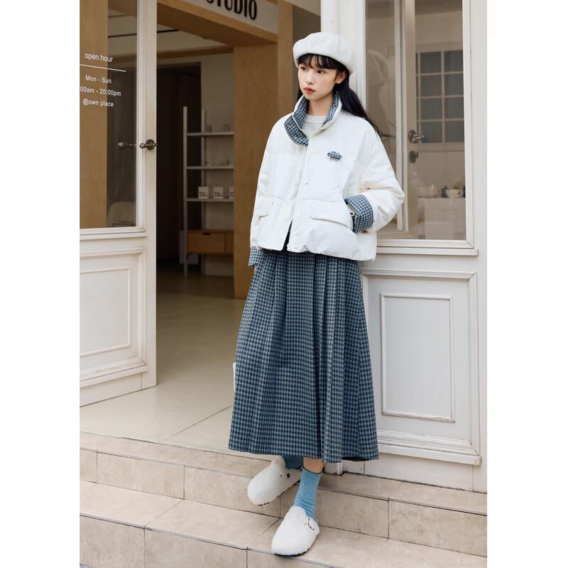 ZIHAN Grey Plaid Pleated A-line Skirt