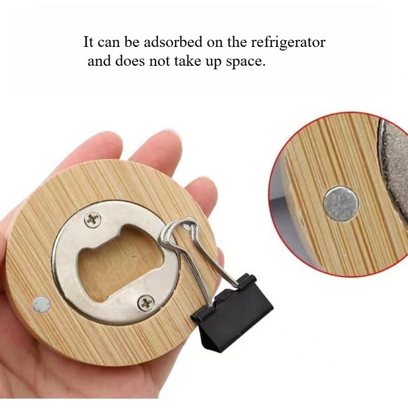 Beer Bottle Opener Portable Round Shape Bamboo Opener Fridge Magnet Bar Beverages Gadgets Wedding Home Party Tools