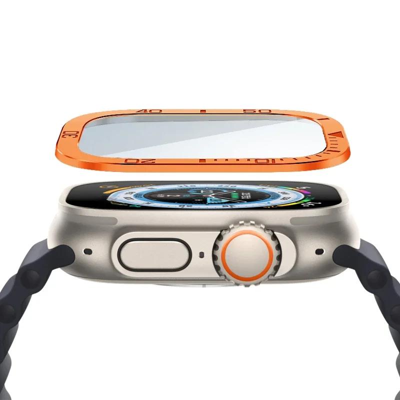 Ochranné sklo pro Apple Watch Ultra 3 2 1 49mm Pouzdro Příslušenství Kovový Rámeček + Tvrzené Sklo Pro iWatch Ultra Kroužek Rámečku