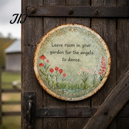 Weatherproof Iron Plaque Round Garden Metal Sign, Retro Distressed Wall Decor, Weather Resistant Decor Vintage Art for Outdoor Courtyard Patio