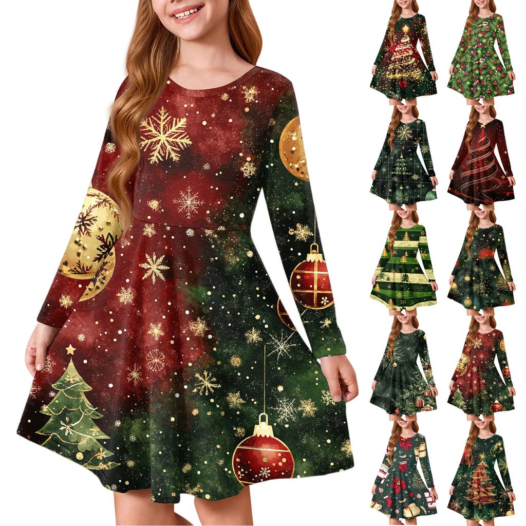 Girls' Princess Dress - Long Sleeve A-Line T-Shirt Dress Christmas Day