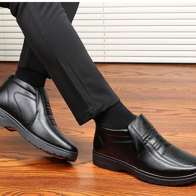 Real soft leather winter velvet thickened warm cotton shoes high-top casual leather shoes men's shoes
