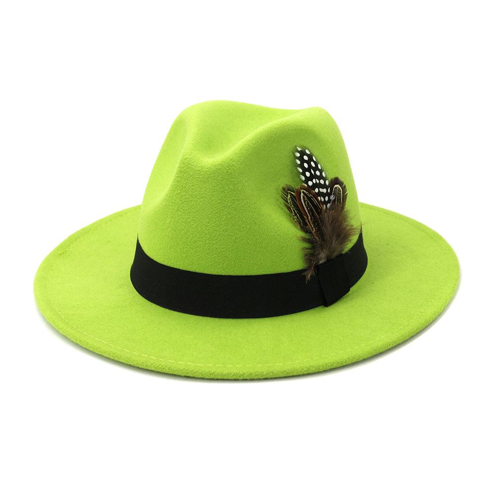 Gelbe Feder Fedoras Herren Fedora Hut Herren Panama Oberkappe Unisex Hut Militärfarbe Fedoras Hut mit breiter Krempe Kirchenhut Partyhut