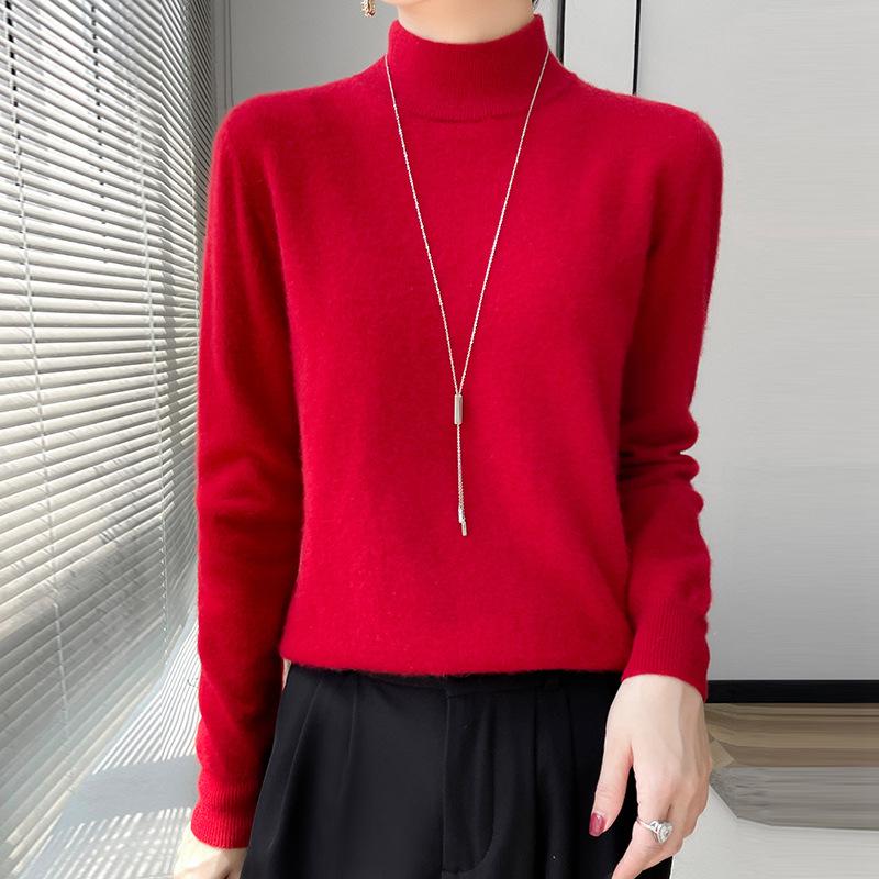 2024 A/W Women's Solid Color Wool Half-High Neck Sweater