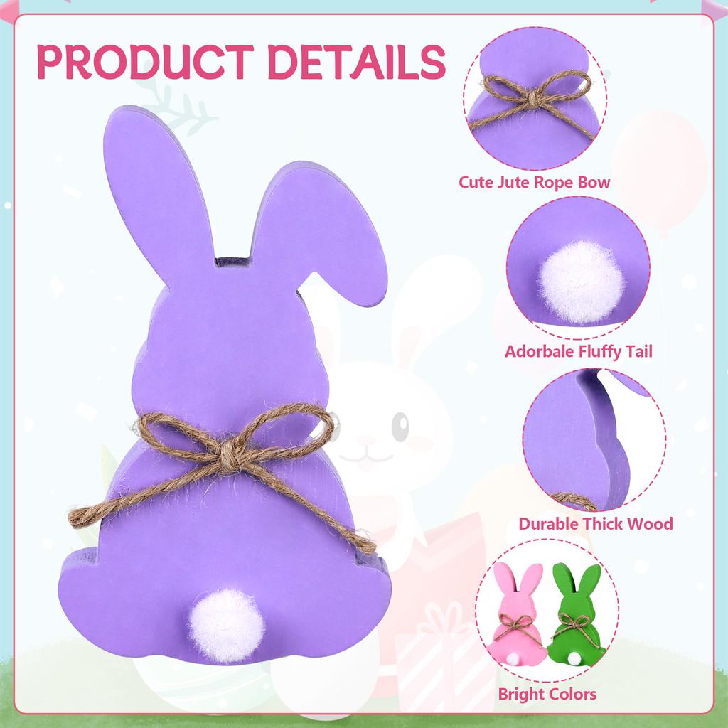 6 Pcs Easter Bunny Decor Easter Decorations Bunny Decor Spring Bunny Wood Tabletop With Hemp Rope Rustic Rabbits Wooden Tiered T