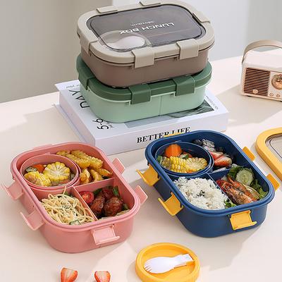 Portable Lunch Box with Compartments Lunch Box with Soup Bowl Spoon Buckle Leak-proof Lunch Box Picnic Camping Food Container