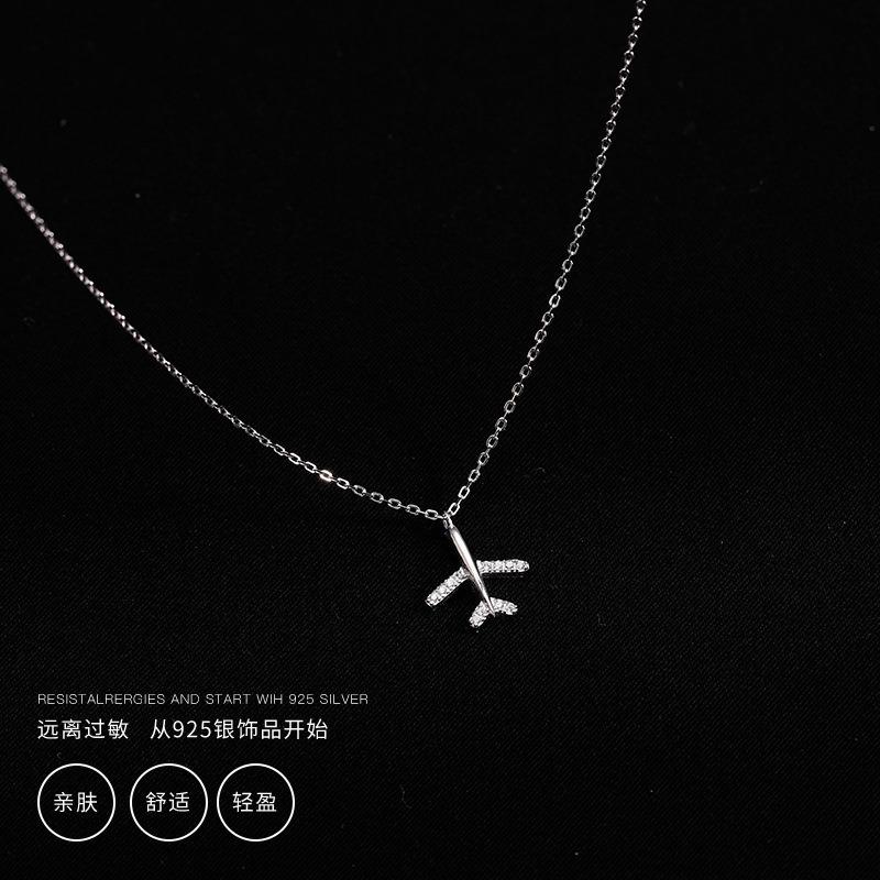 Collana da donna con ciondolo aereo in argento 925, collana clavicola, gioielli minimalisti, delicati, alla moda
