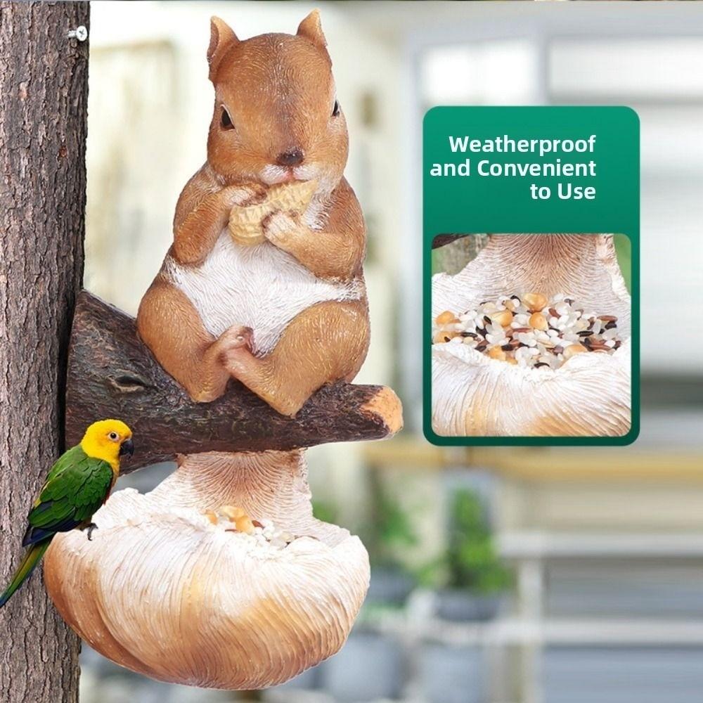 Resin Bird Feeder Cute Art Statue Multi Functional Animal Figurines  Drinking Water
