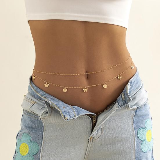 2Pcs Waist Chains Double Layer Butterflies Women Bohemian Tassels Body Chains for Party