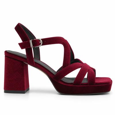 Burgundy Velvet Wide Heel and Platform Sandal Avila 105326