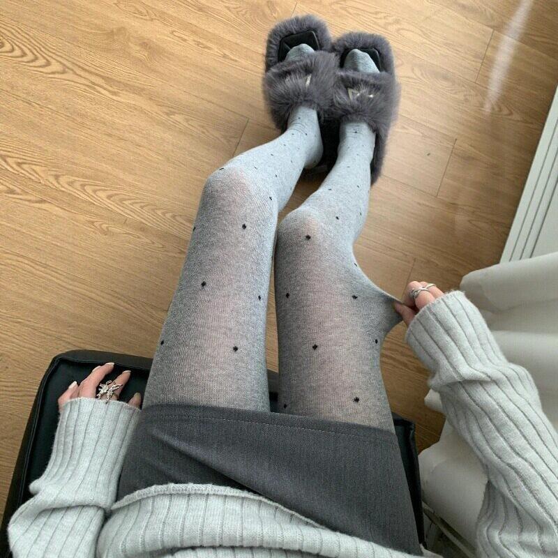 Spring, Autumn And Winter Polka Dot Micro-Transparent Light Gray Pantyhose Female Korean High-End Micro-Pressure, Thin And Non-Drop Leggings