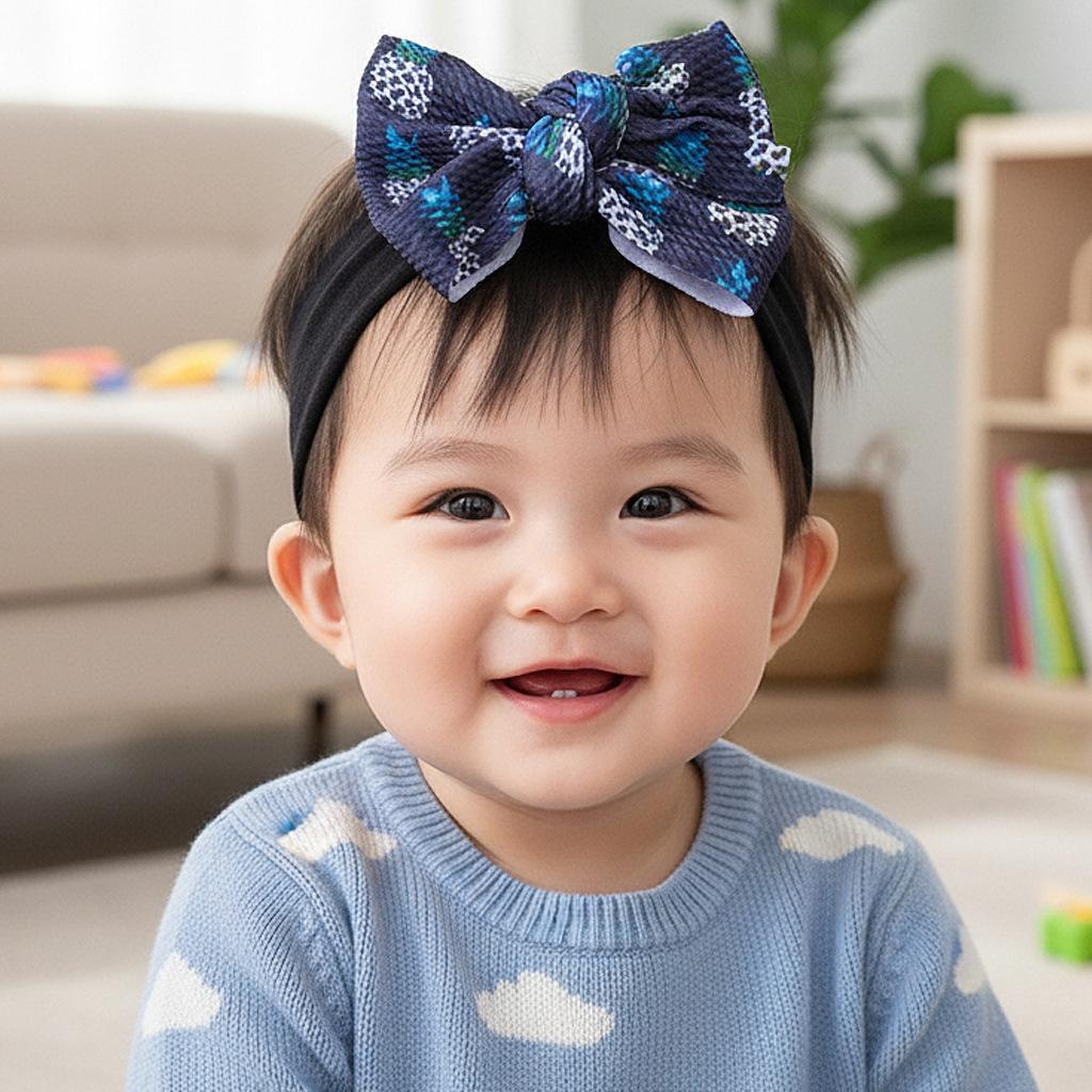 New INS-Style Elastic Wide-Band Baby Headbands:Cute Printed Bow Hair Bands,Soft & Skin-Friendly Headbands for Infants & Toddlers