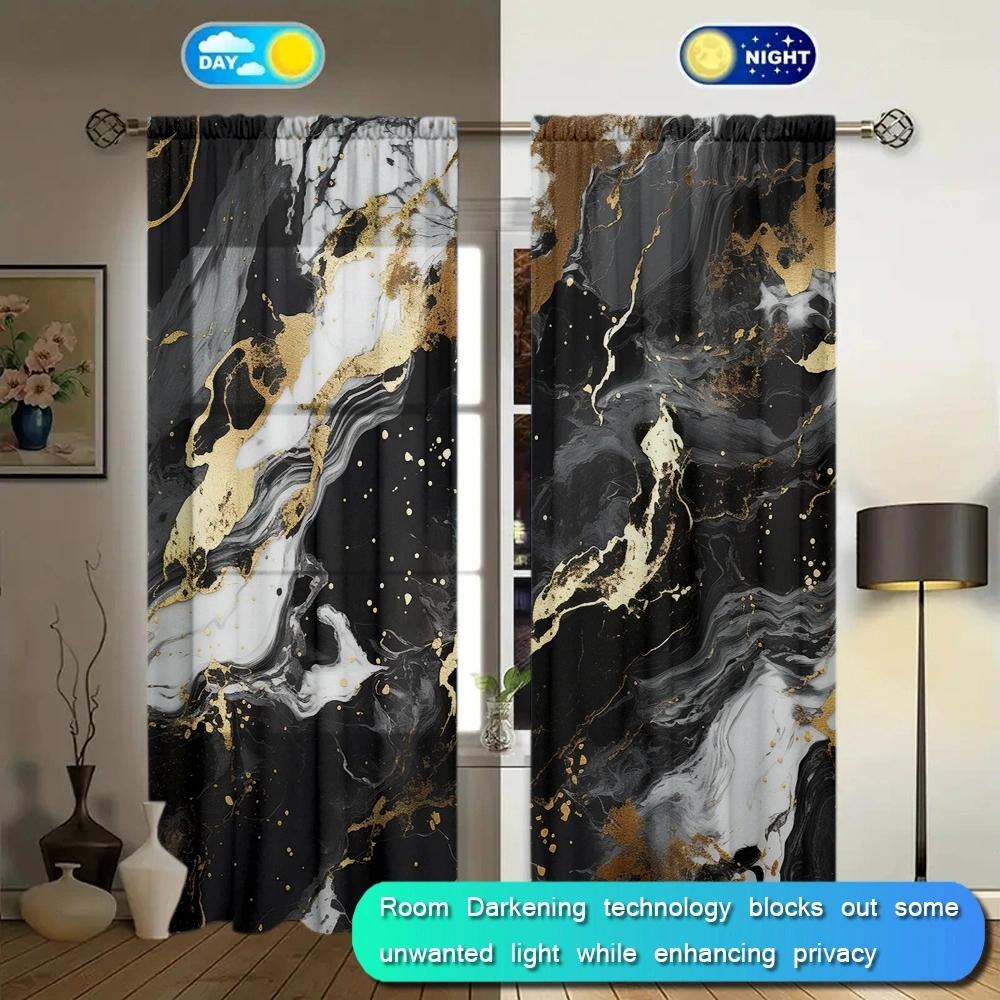 Marble Pattern Printed Curtain for Home Decor - Rod Pocket Window Treatment for Bedroom, Kitchen, Living Room