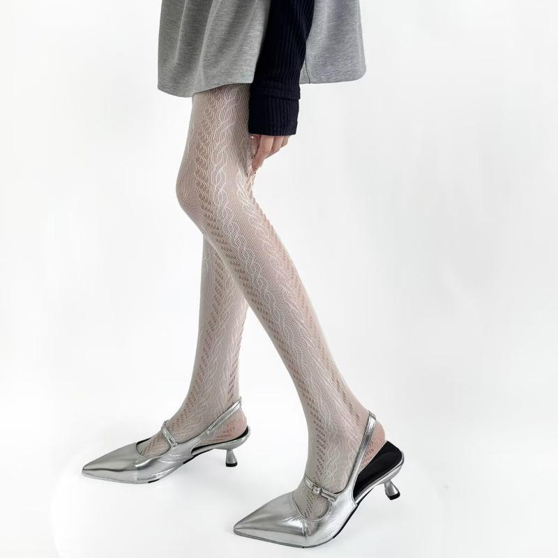 Women Japanese Style Jk Lolita Bow Lace Mesh Thin Pantyhose