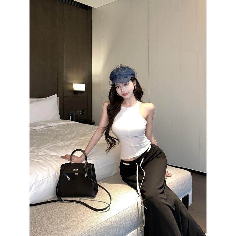 

Комплект Кумикуми Гяру Майка без рукавов с полуоткрытым воротником белая Женский Летний Юбка на кулиске с низкой посадкой Комплект из двух предметов White Tops L