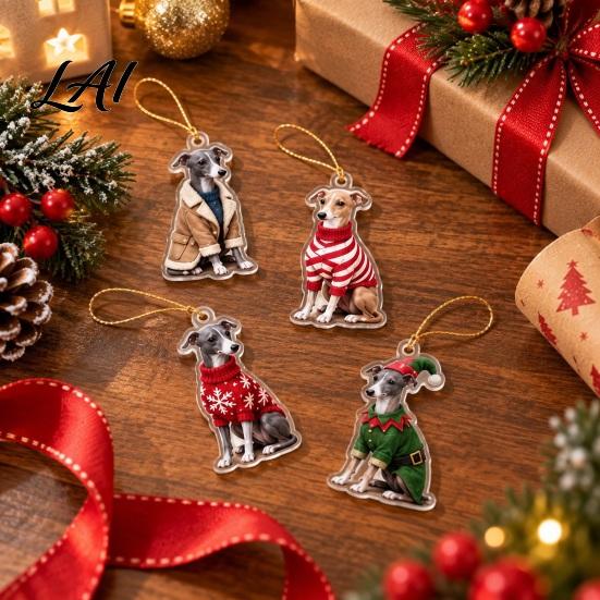 Christmas Tree Hanging Decorations Greyhound Advent Calendar 24 Days Countdown 2D Day Flat Acrylic Dog Ornaments for Holiday Decoration Calendar