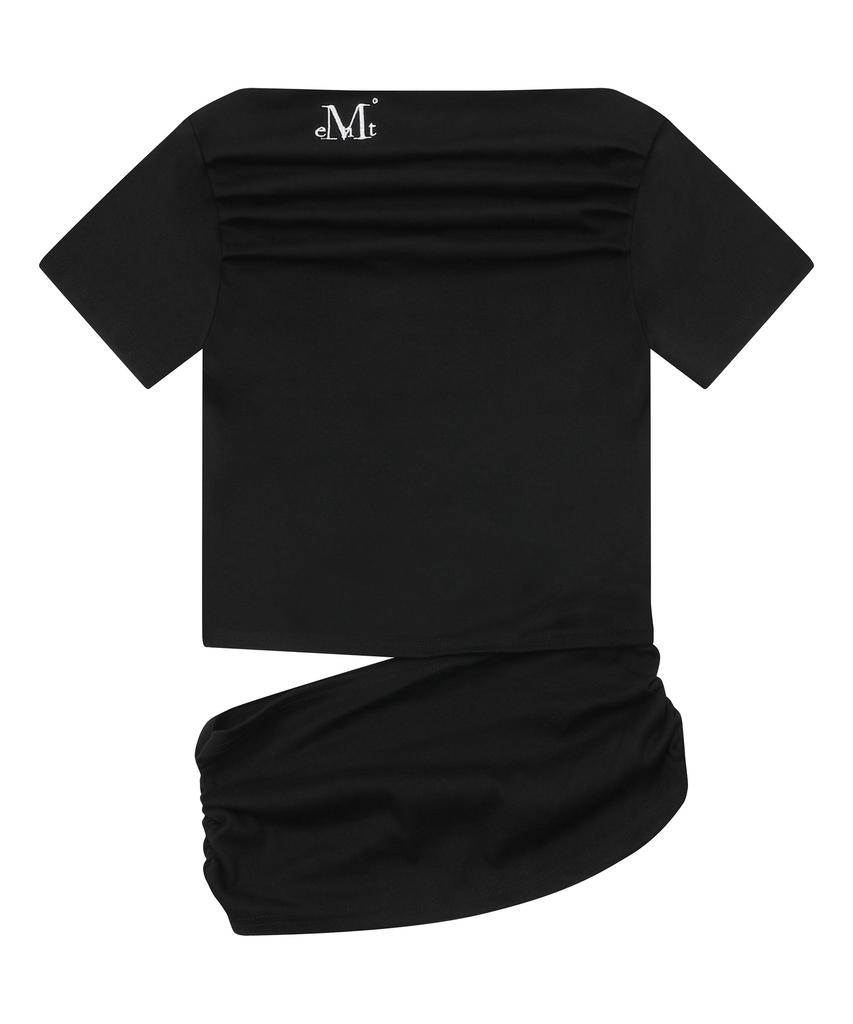 MUCENT Rebar Shirring Slit Off-Shoulder Short Sleeve Tee (3 Colors)