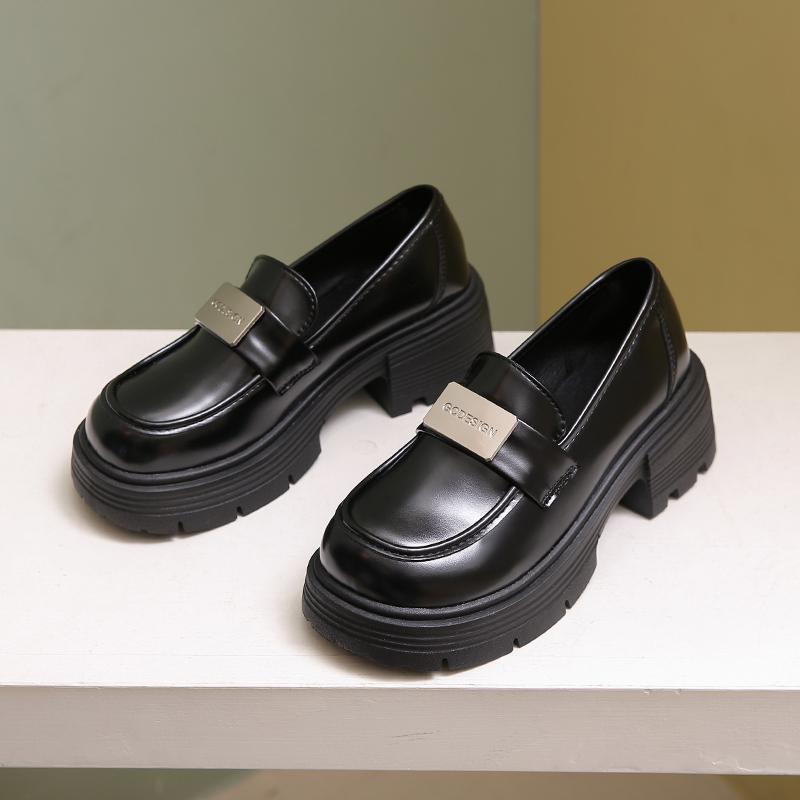 Fashion Winter Shoes Women All-Match Autumn Black Flats Loafers With Fur Clogs Platform Oxfords British Style Fall Slip-on Creepers Leat